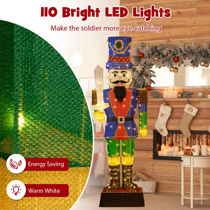 Tangkula 6 FT Christmas Lighted Nutcracker with Sword, 3D Christmas Lighted Soldier with 110 LED Lights - CM24898US