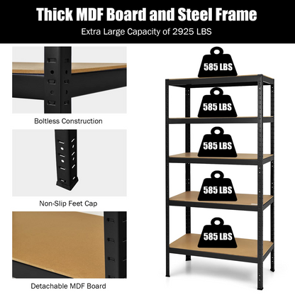 Tangkula 72" Storage Shelves, Heavy Duty Steel Frame 5-Tier Garage Shelf - TL35258SL