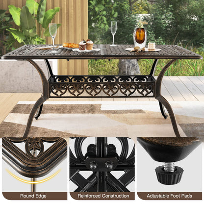 Tangkula 59 Inches Outdoor Dining Table, All-Weather Cast Aluminum Table with Umbrella Hole - NP10935CP