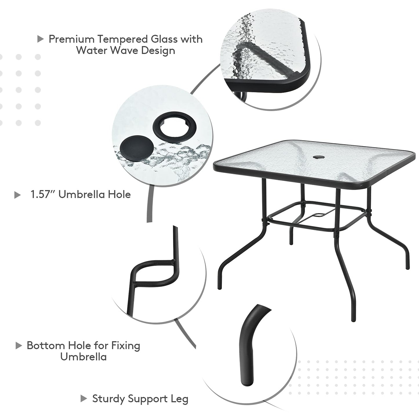 Tangkula 6 Pieces Patio Dining Set with Umbrella, Outdoor Table and Chair Set - NP10069WL-GR