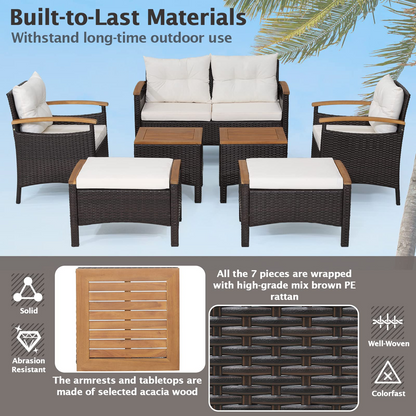 Tangkula 7 Pieces Patio Rattan Sofa Set, Outdoor Wicker Conversation Set - HW70450+