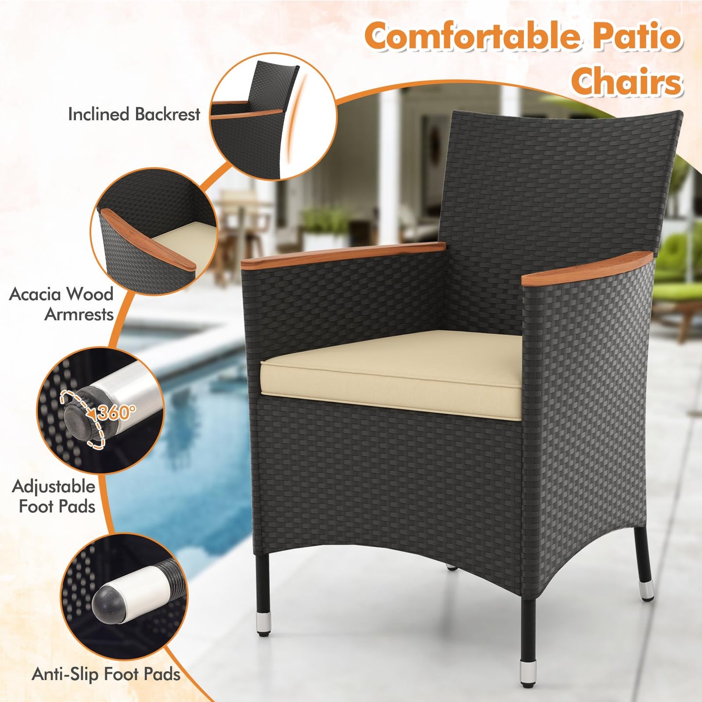 Tangkula 5 Pieces Patio Dining Table Set for 4 - HW71908+