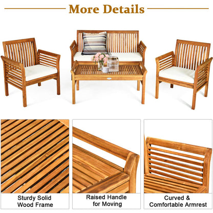 Tangkula 4 or 8 Piece Outdoor Acacia Wood Sofa Set, Padded Patio Conversation Table Chair Set - HW63884