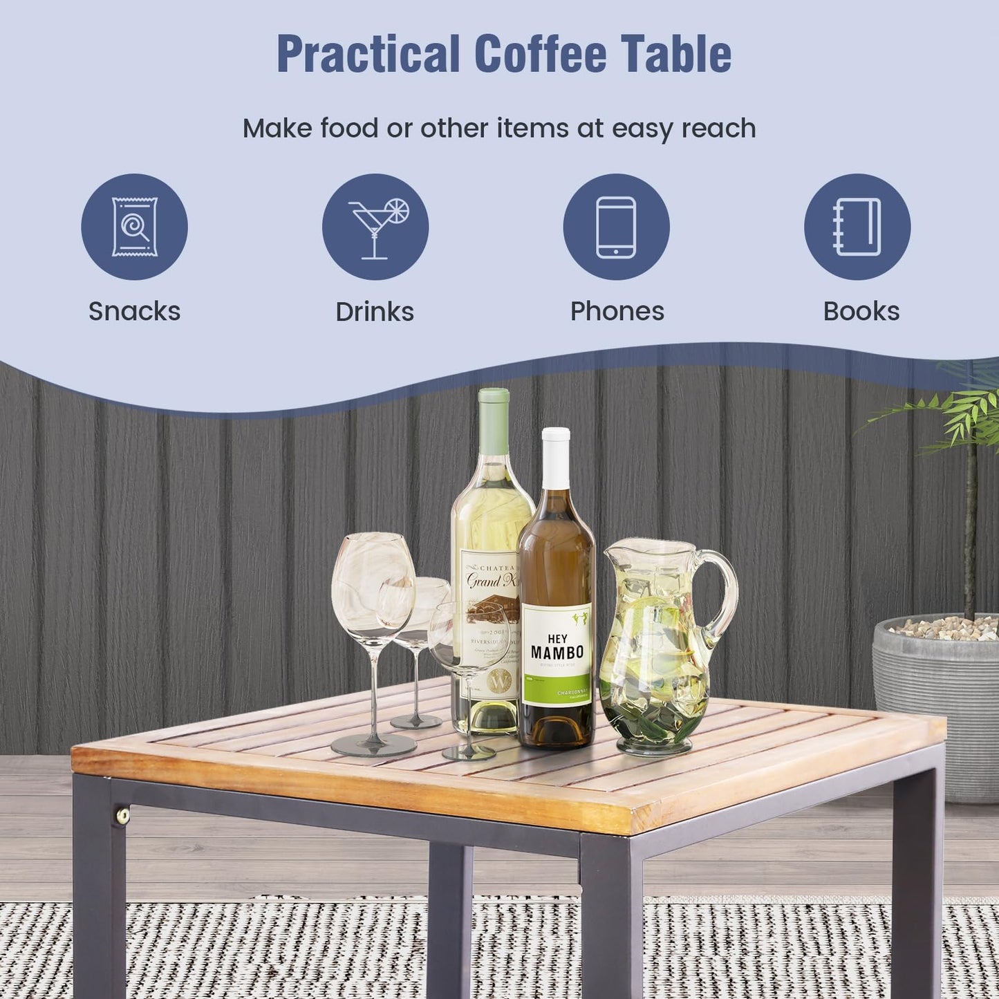 Tangkula 5 Piece Patio Chair Set, Acacia Wood Chair Set - HW70980NY+