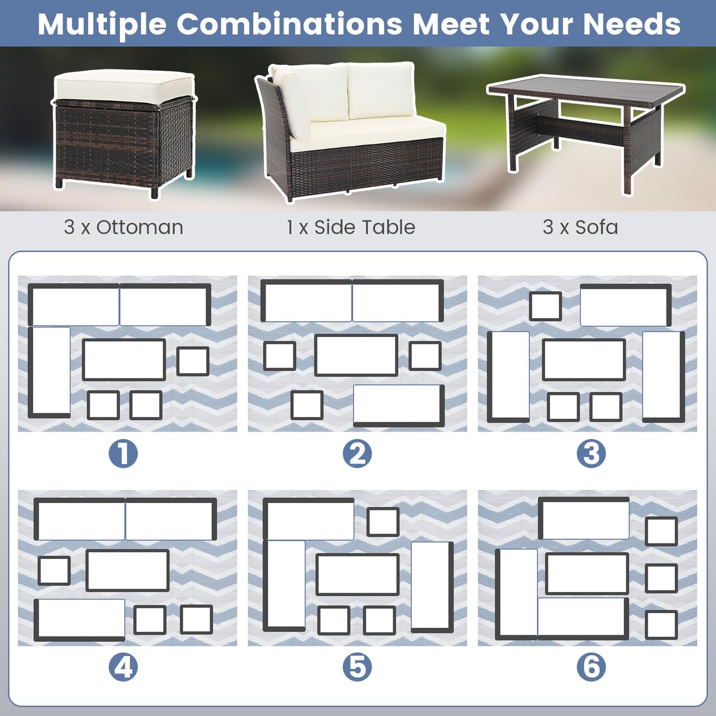 Tangkula 7 Pieces Wicker Patio Furniture Set - HW71243WH+
