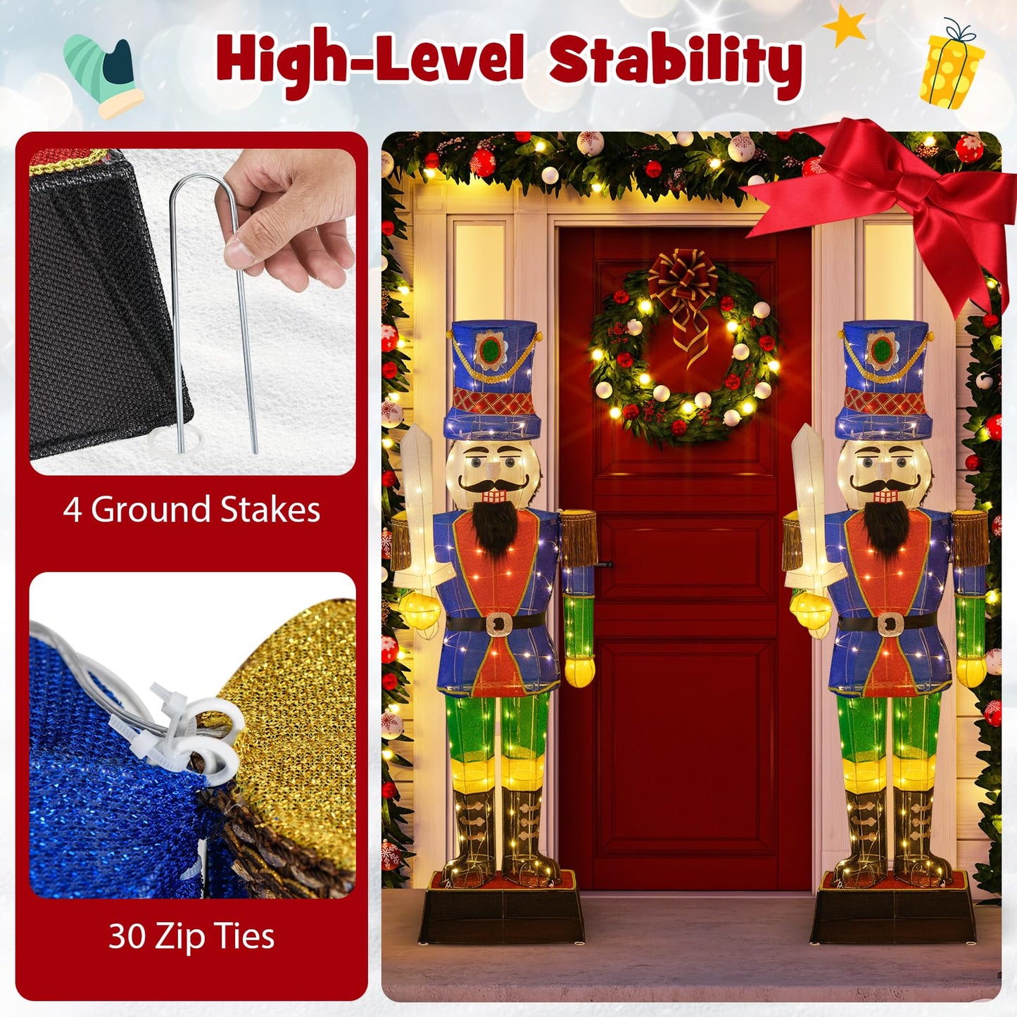 Tangkula 6 FT Christmas Lighted Nutcracker with Sword, 3D Christmas Lighted Soldier with 110 LED Lights - CM24898US