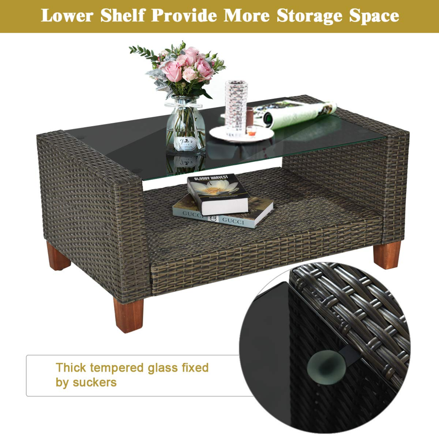 Tangkula 4-Piece Patio Rattan Furniture Set, Outdoor Wicker Conversation Set - HW64145+