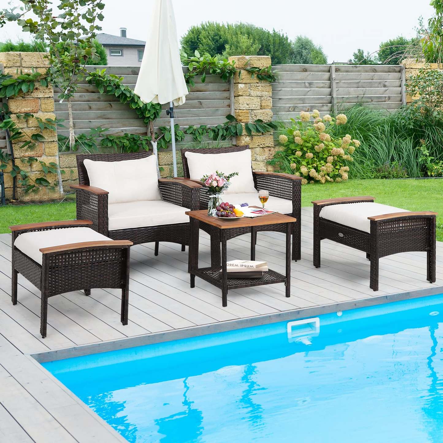 Tangkula 5 Pieces Wicker Patio Furniture Set - HW69537+