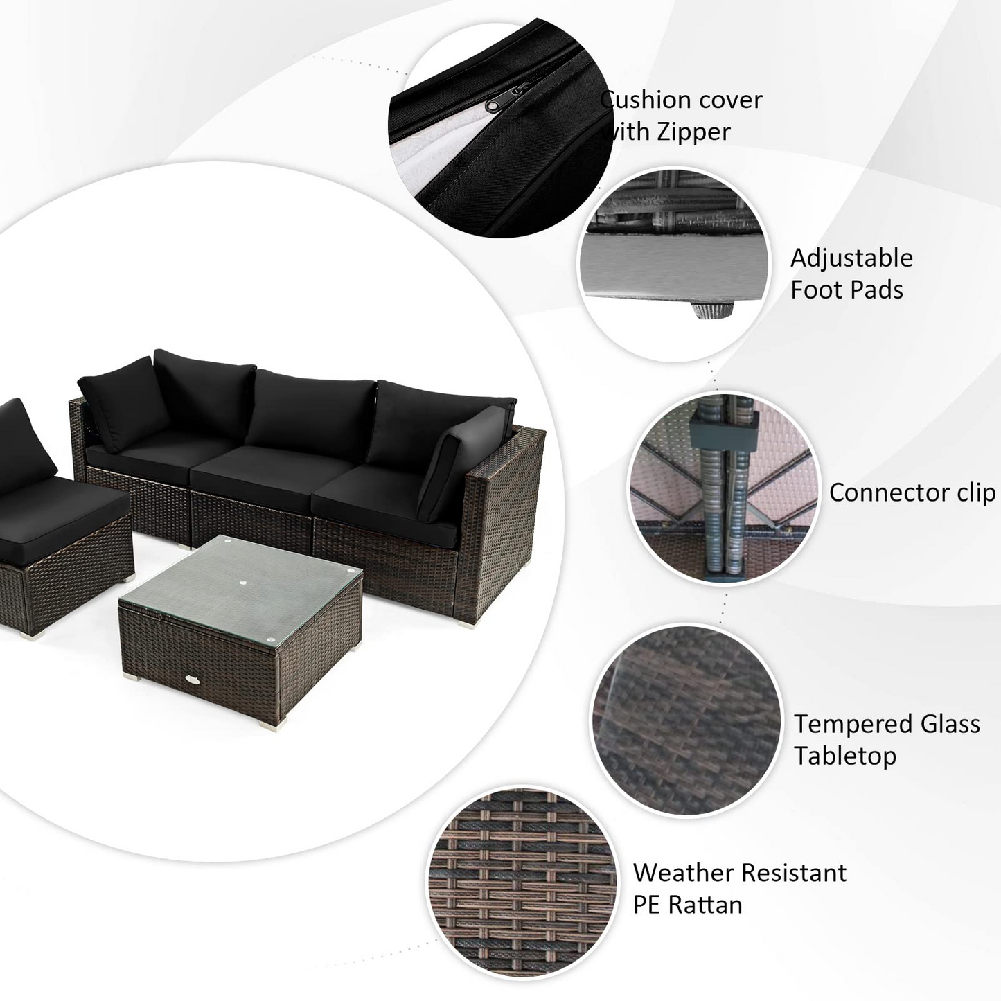Tangkula 6-Piece Patio Furniture Set with 42 Inches Propane Fire Pit Table - NP10461+HW68691BDK+
