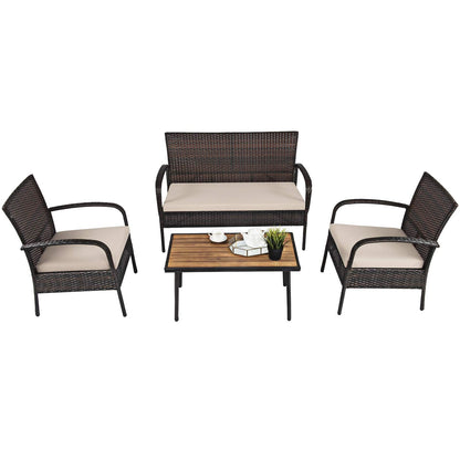 Tangkula 4/8 PCS Patio Rattan Furniture Set, Outdoor Conversation Set - HW66527