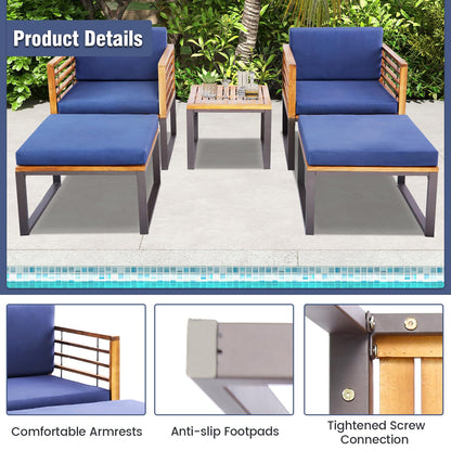 Tangkula 5 Piece Patio Chair Set, Acacia Wood Chair Set - HW70980NY+