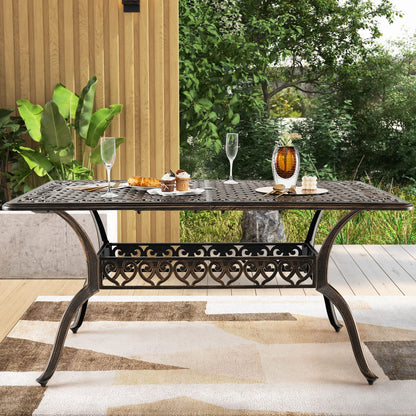 Tangkula 59 Inches Outdoor Dining Table, All-Weather Cast Aluminum Table with Umbrella Hole - NP10935CP