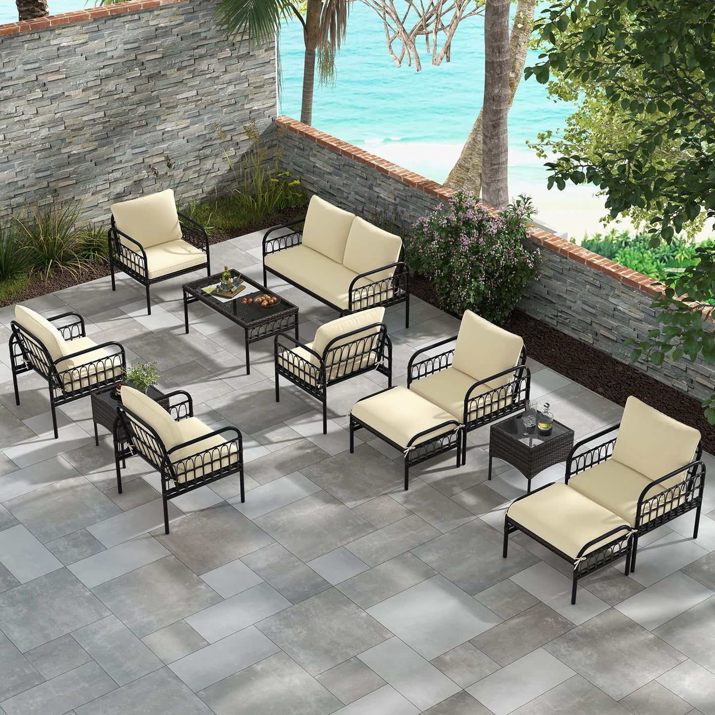 Tangkula 4 Pieces Patio Furniture Set, Outdoor Wicker Conversation Bistro Set - HW71622BN+
